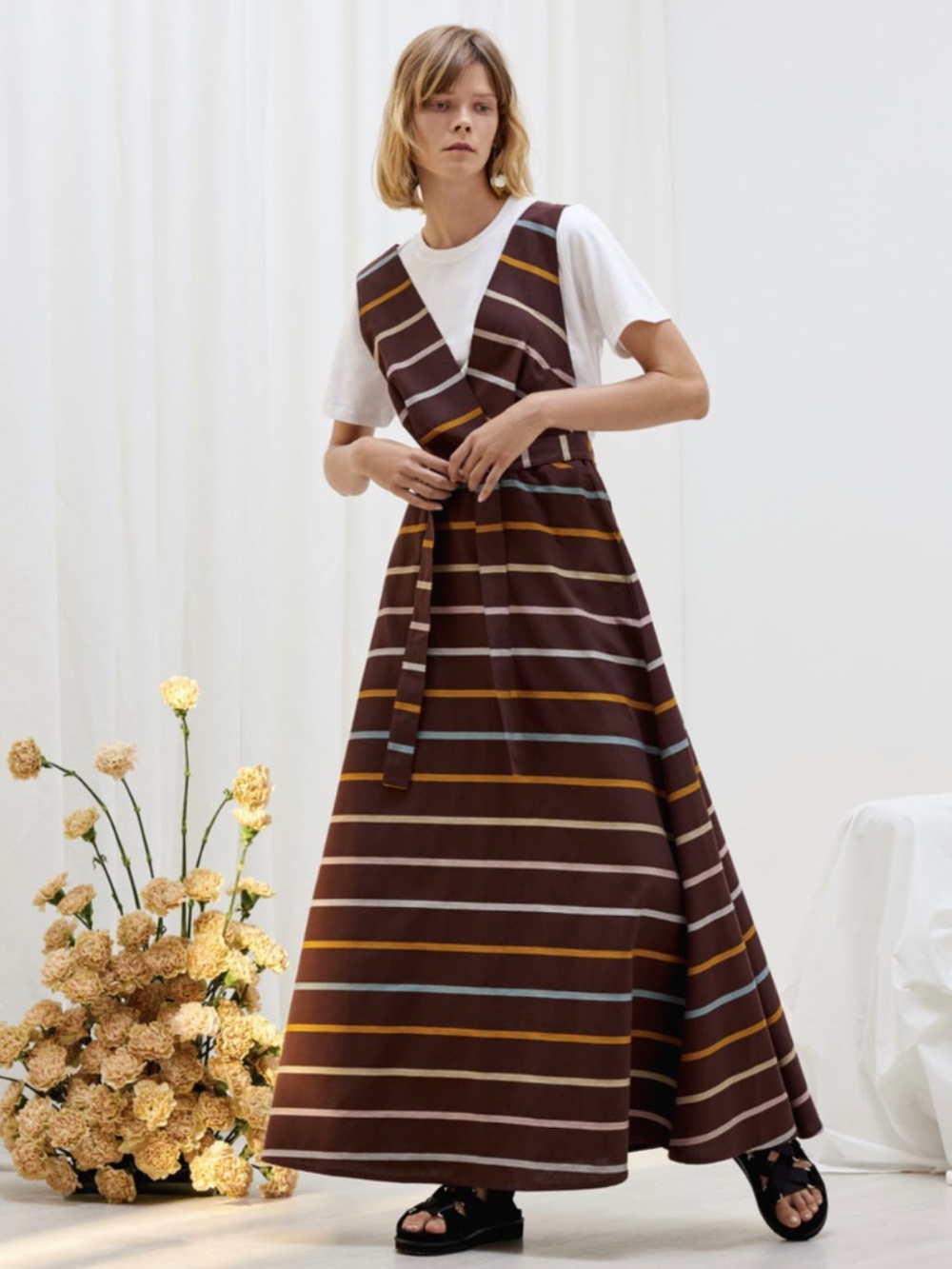 NWT Kowtow Organic Cotton Striped V-Neck Sculpture Dress. Size S.